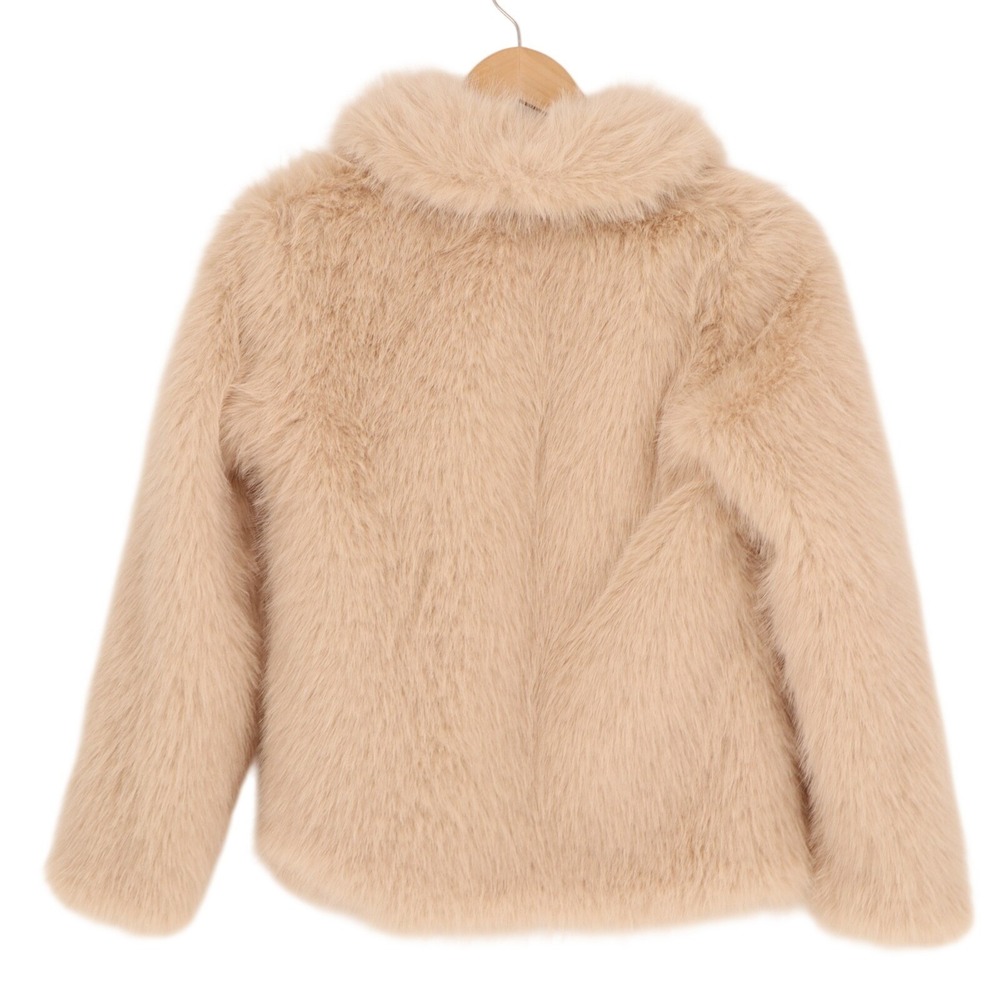 RSQ Faux Fur Jacket Womens Large Beige Lined Shawl Collar Snap Front Winter - Picture 5 of 6